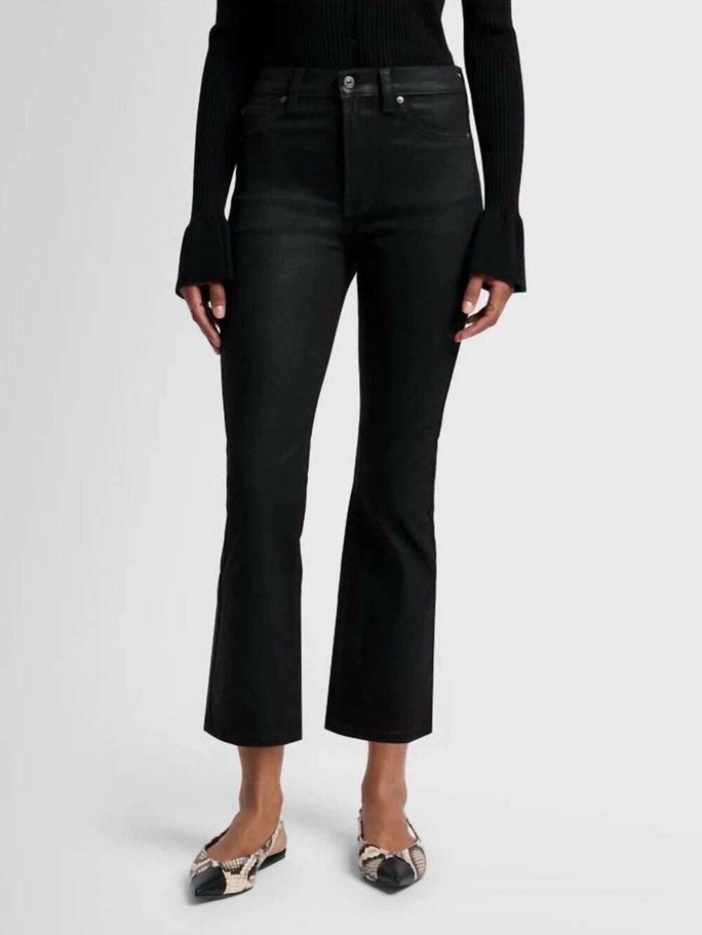 7 for All Mankind High Waist Slim Kick Cropped Coated Jeans In Black Sz 31 NWT